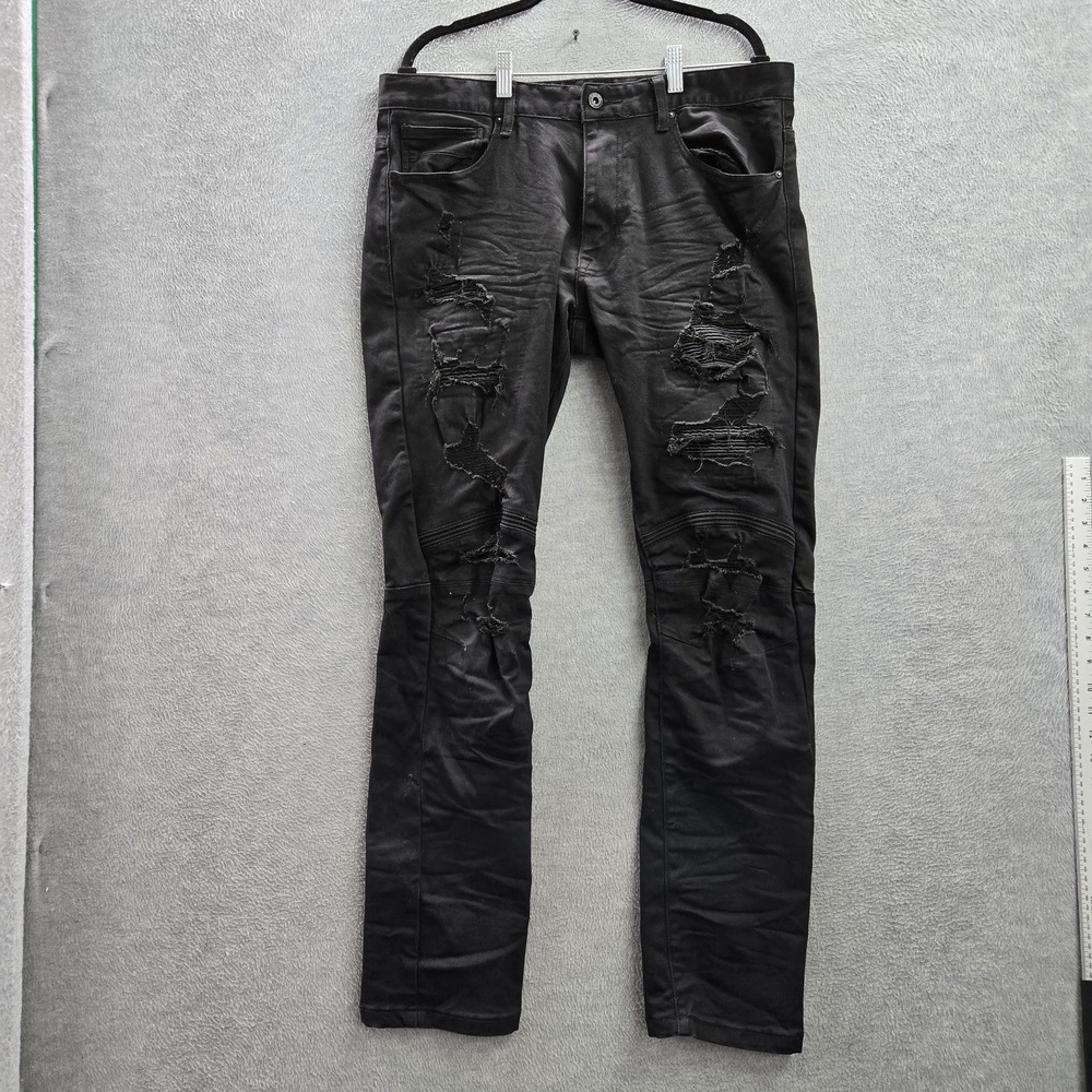 Smoke Rise Men Jeans 36X34 Black Twill Distressed 32" Inseam‎